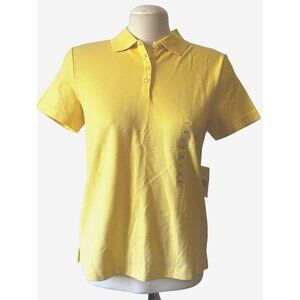 Kim Rogers Yellow Short Sleeve Collared Cotton Polo Shirt Sz Small Petite Womens